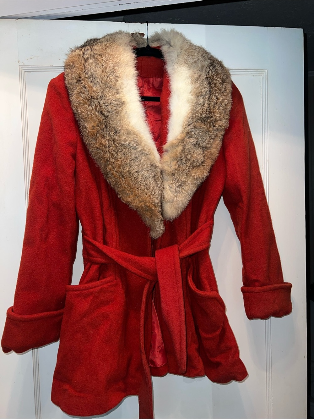 Vintage 70s Penny Lane Rabbit fur collar jacket orange